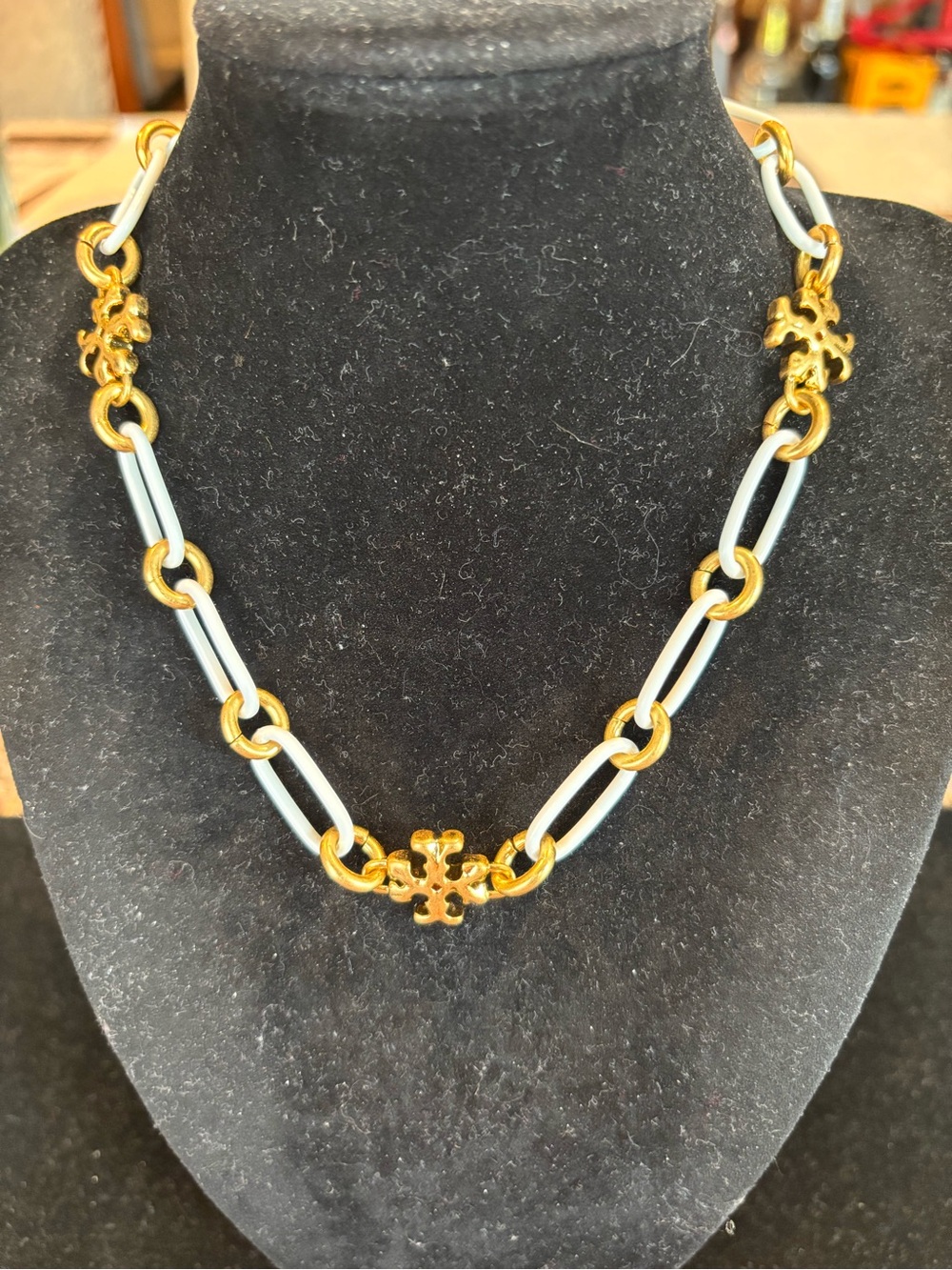 Tory Burch Gold-Tone Necklace with White Enamel Links
